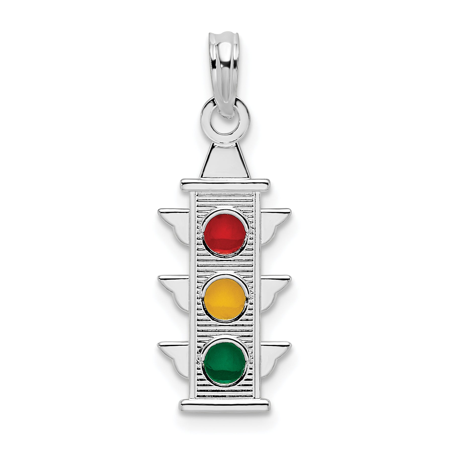 De-Ani Sterling Silver Rhodium-Plated Polished Enameled Traffic Light Pendant