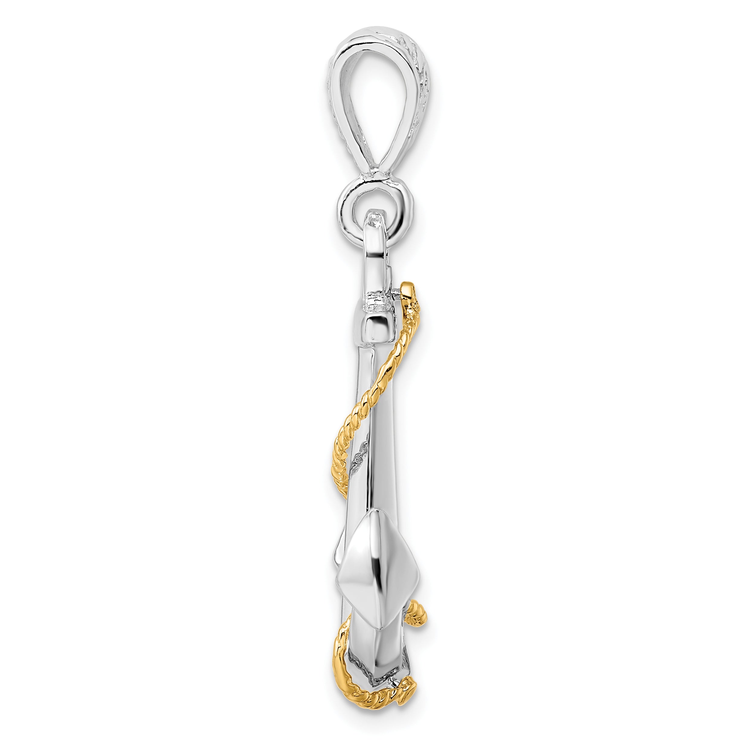 De-Ani Sterling Silver Rhodium-Plated Polished 3D Anchor with 14k Rope Pendant Secondary image