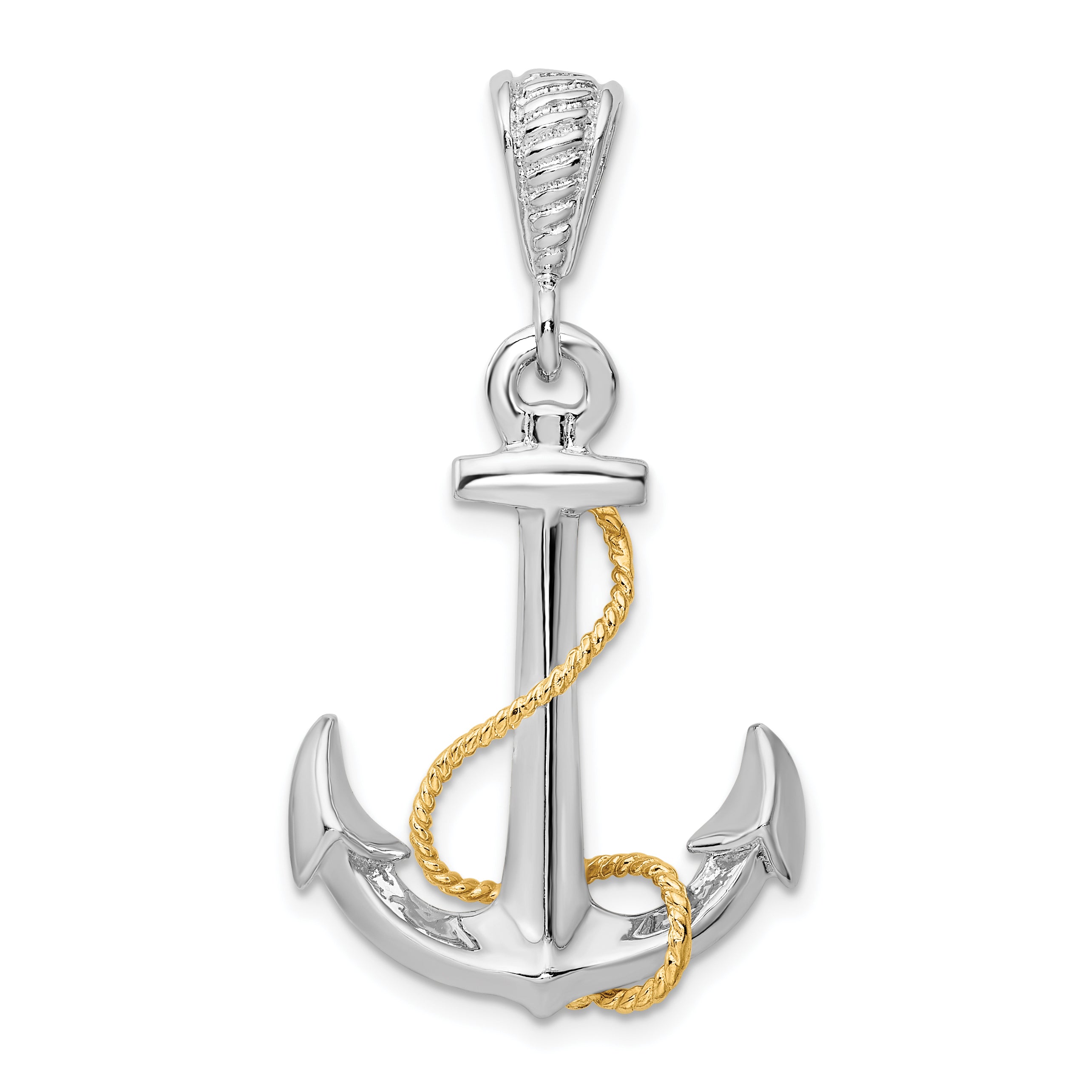 De-Ani Sterling Silver Rhodium-Plated Polished 3D Anchor with 14k Rope Pendant Main image