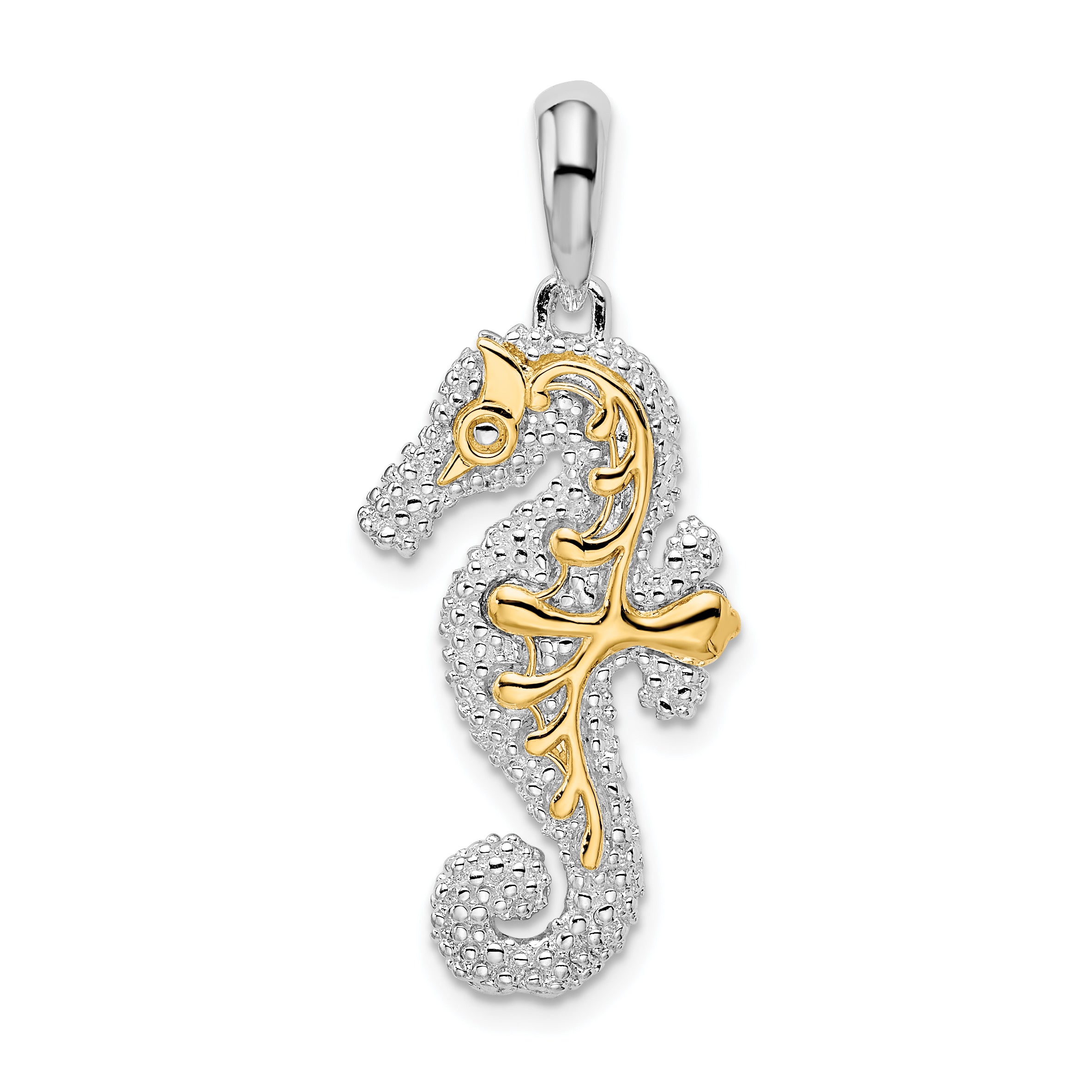 De-Ani Sterling Silver Rhodium-Plated 3D Large Seahorse with 14k Accent Pendant Main image