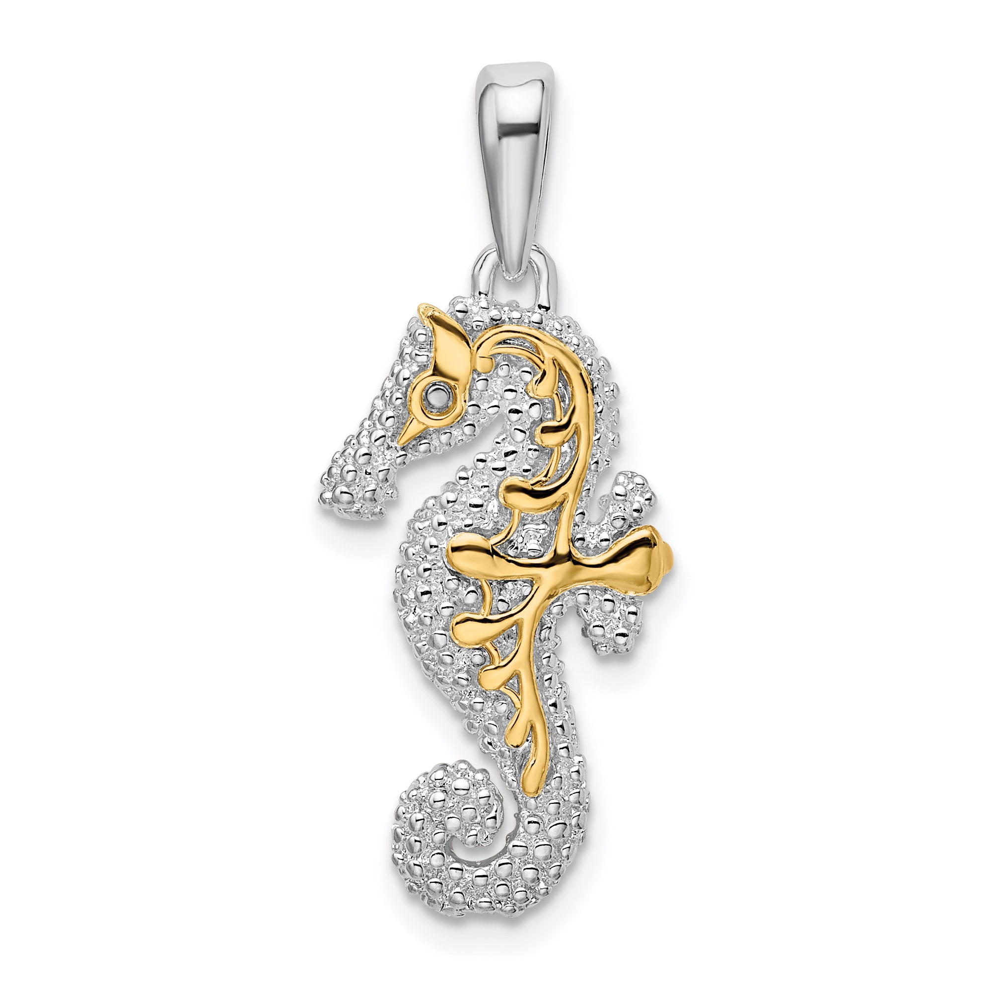 De-Ani Sterling Silver Rhodium-Plated 3D Seahorse with 14k Accent Pendant Main image