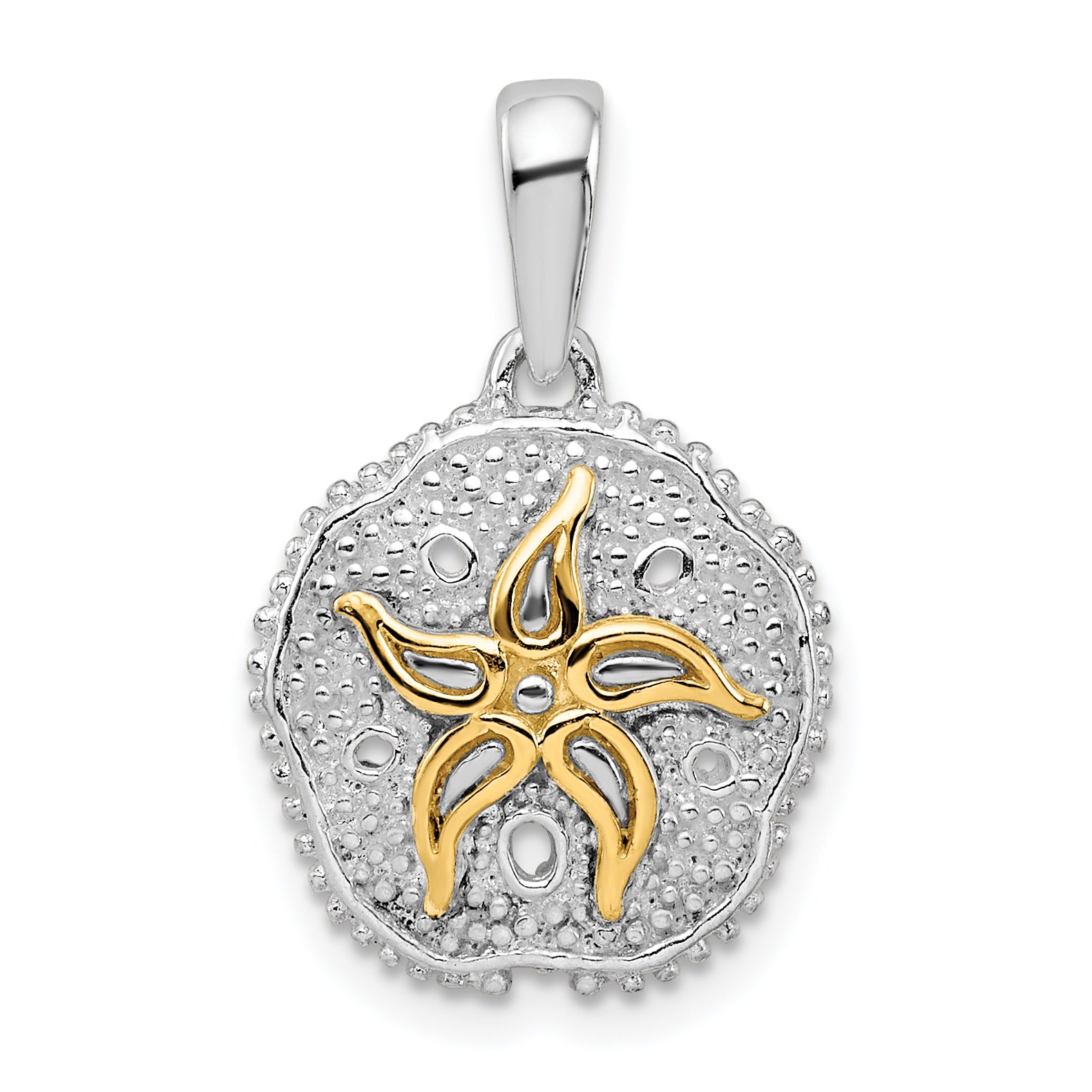 De-Ani Sterling Silver Rhodium-Plated Large Sand Dollar with 14k Starfish Pendant Main image