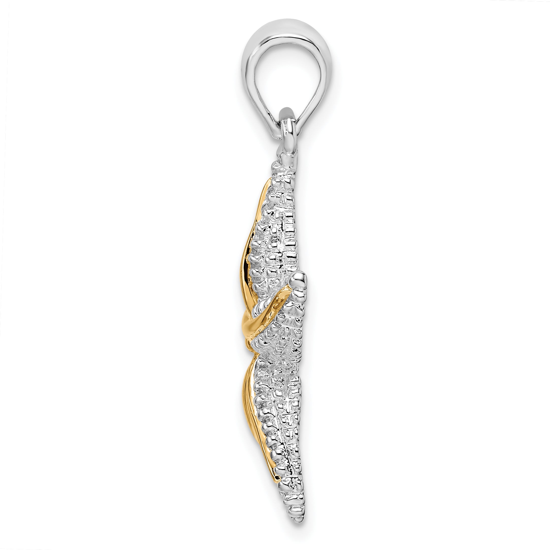 De-Ani Sterling Silver Rhodium-Plated Polished Starfish with 14k Accent Pendant Secondary image