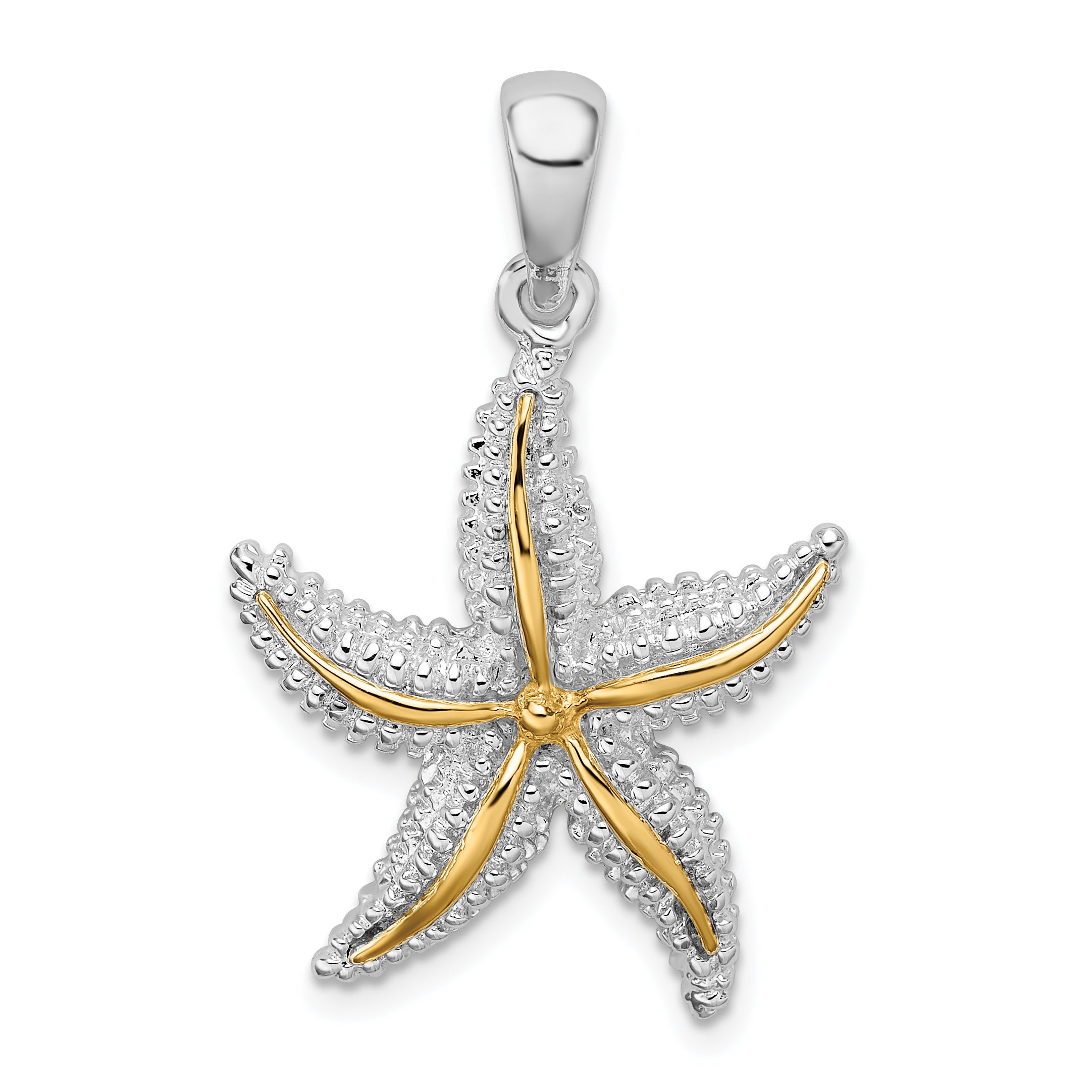 De-Ani Sterling Silver Rhodium-Plated Polished Starfish with 14k Accent Pendant Main image
