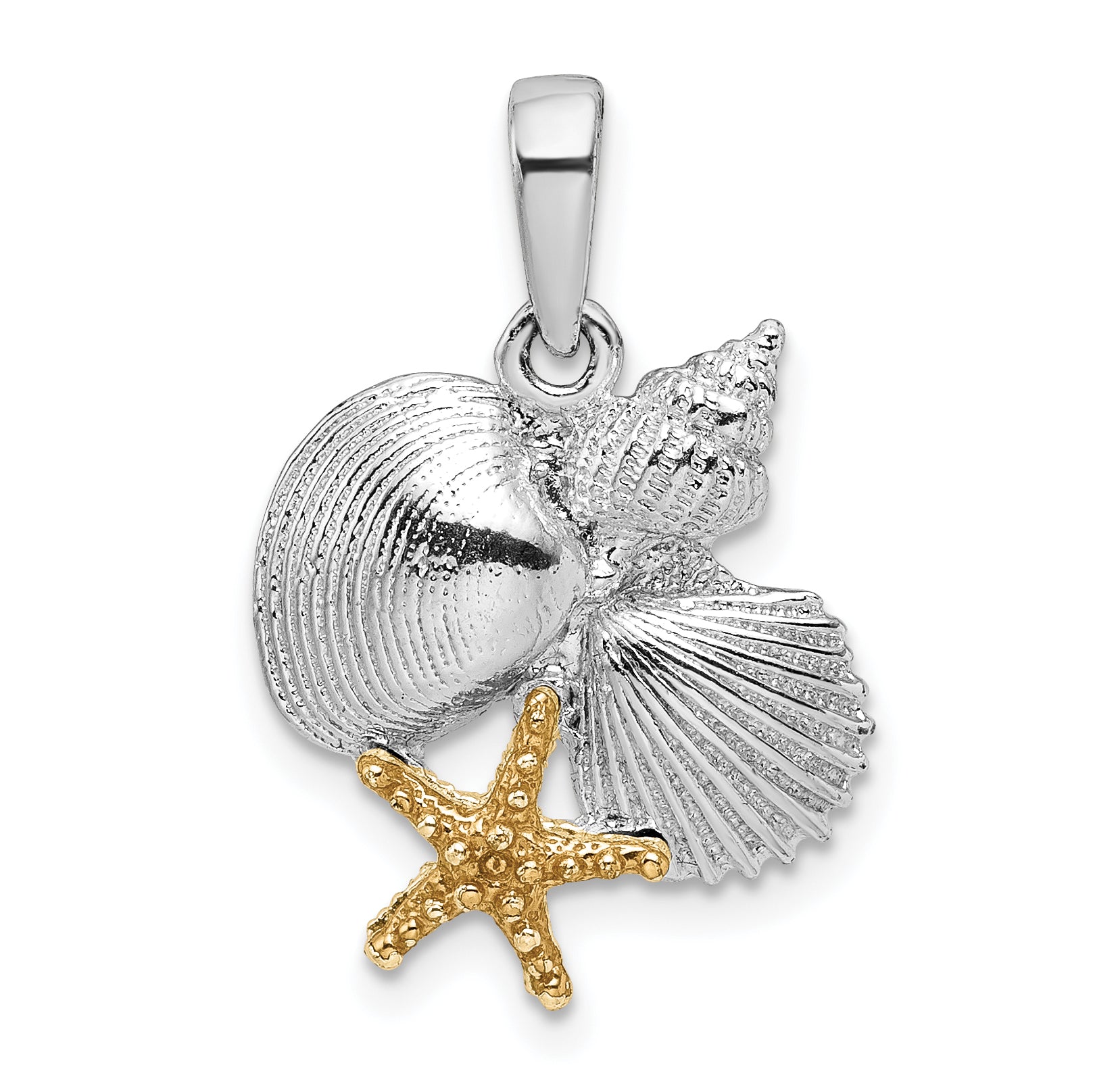 De-Ani Sterling Silver Rhodium-Plated Polished Shells with 14k Starfish Pendant Main image