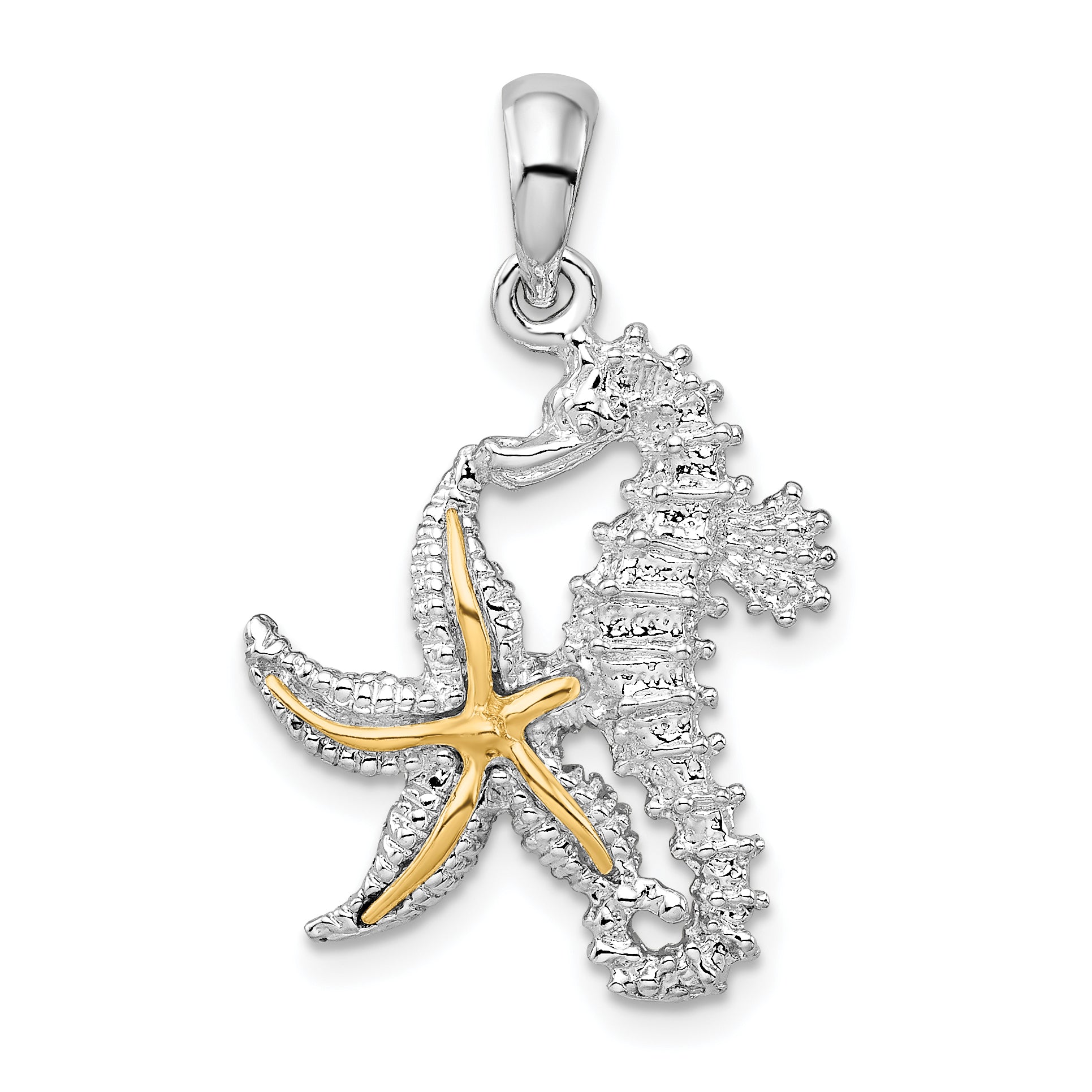De-Ani Sterling Silver Rhodium-Plated Seahorse Starfish with 14k Pendant Main image