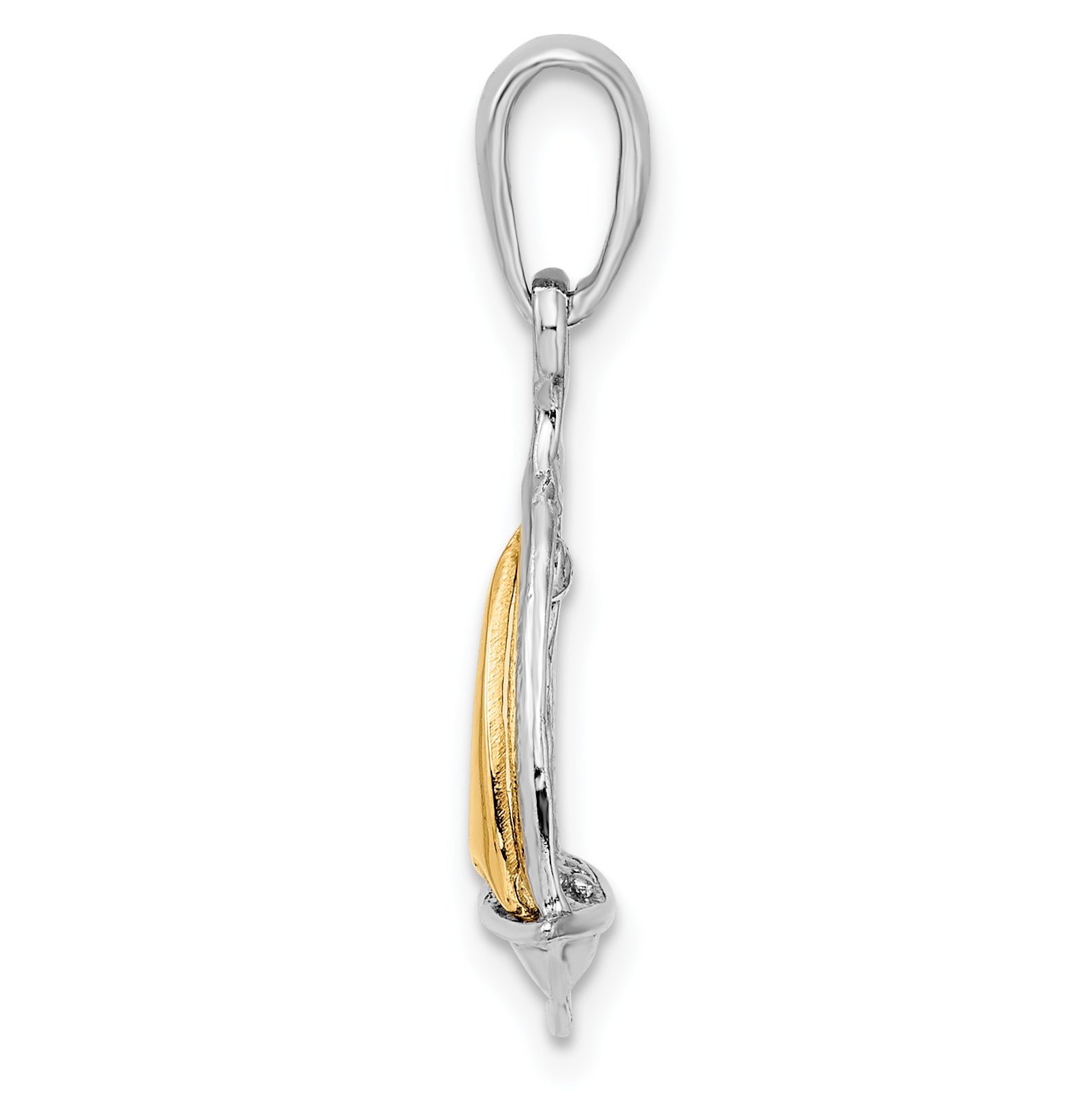 De-Ani Sterling Silver Rhodium-Plated Polished 3D Sailboat with 14k Sail Pendant