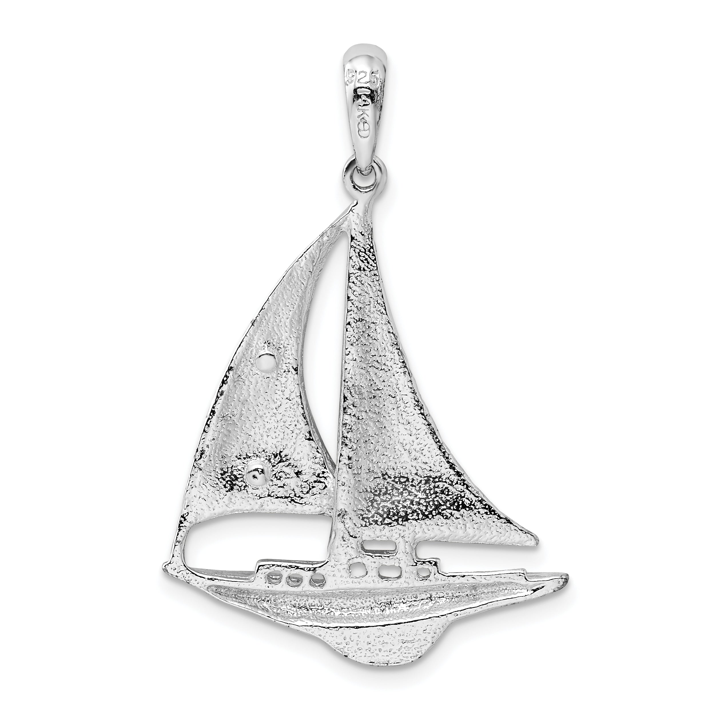 De-Ani Sterling Silver Rhodium-Plated Polished Sailboat with 14k Accent Pendant