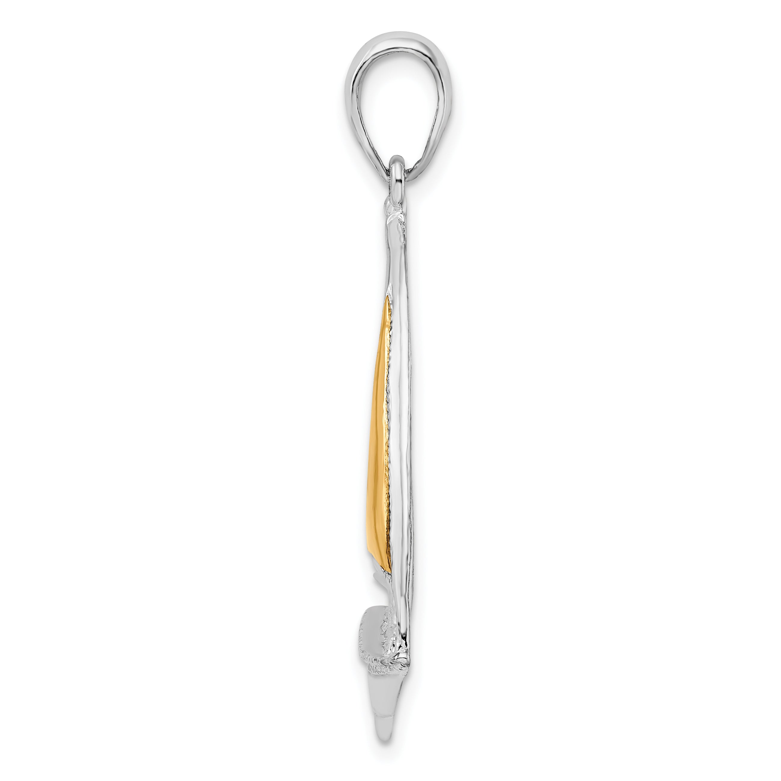De-Ani Sterling Silver Rhodium-Plated Polished Sailboat with 14k Sail Pendant