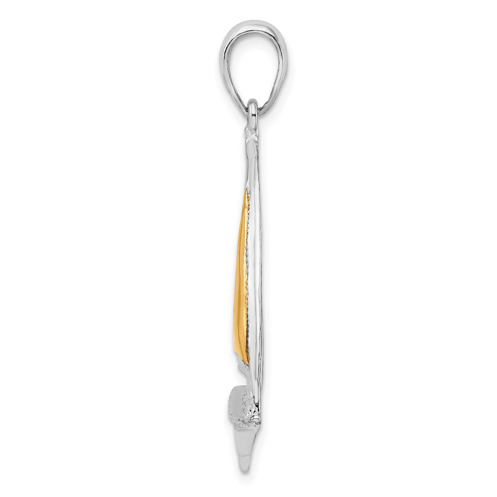 De-Ani Sterling Silver Rhodium-Plated Polished Sailboat with 14k Sail Pendant
