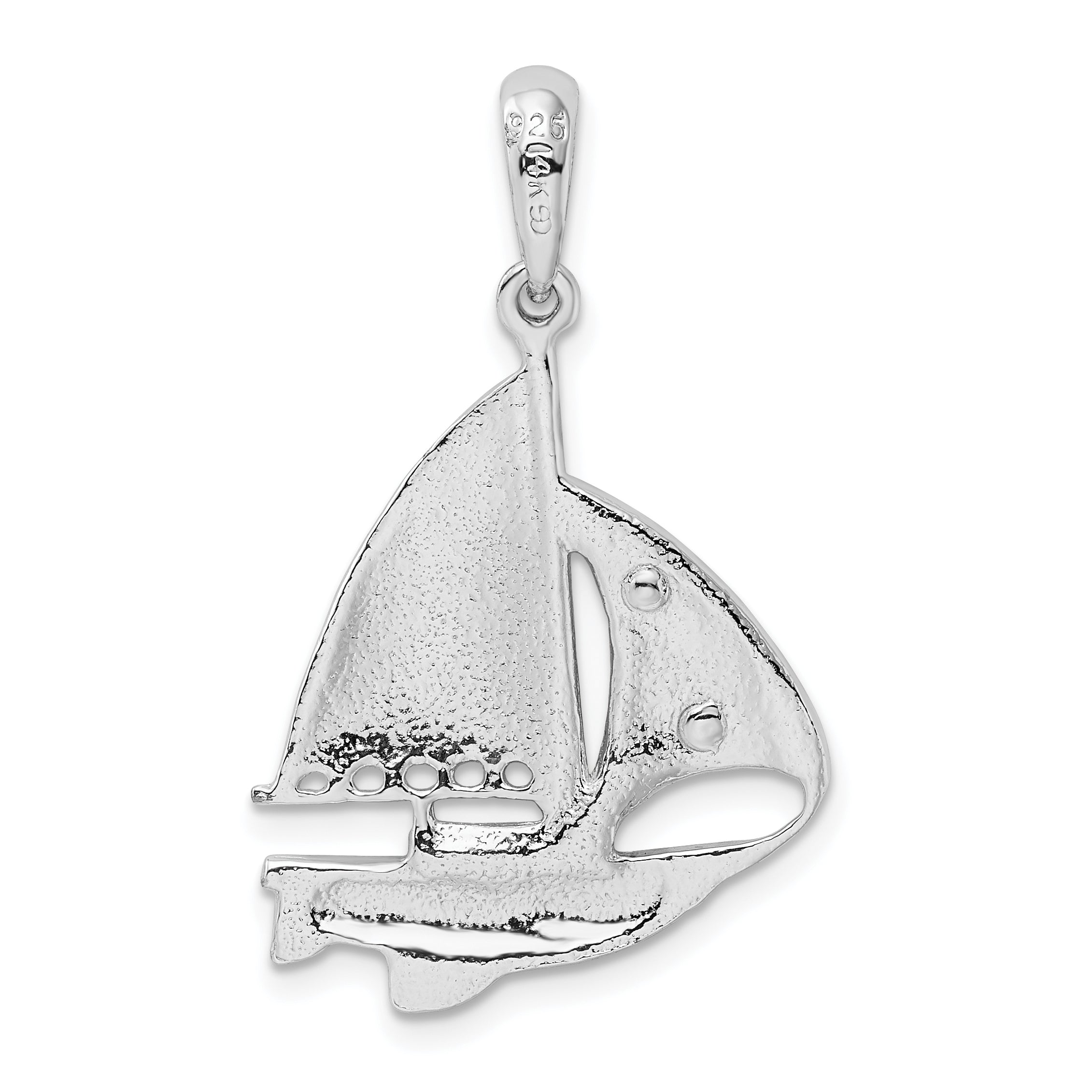 De-Ani Sterling Silver Rhodium-Plated Polished Sailboat with 14k Sail Pendant