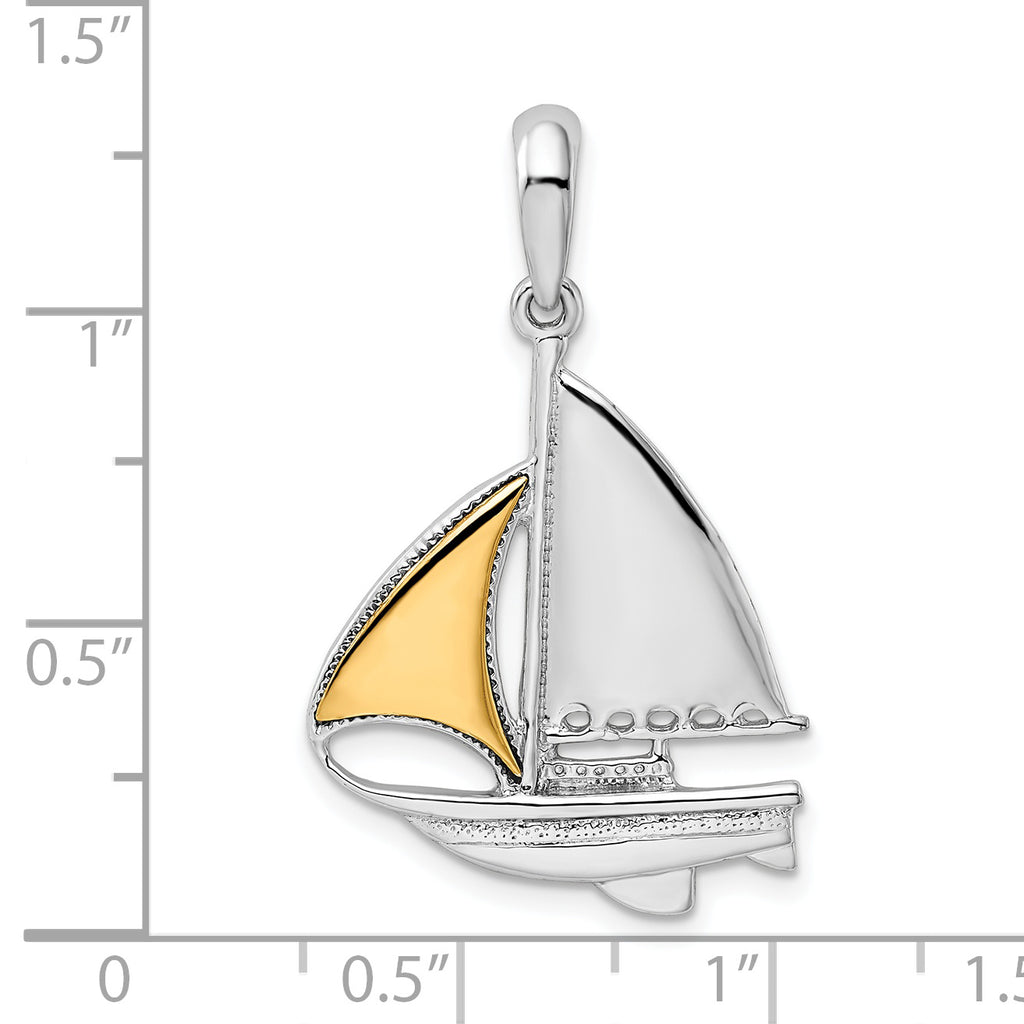 De-Ani Sterling Silver Rhodium-Plated Polished Sailboat with 14k Sail Pendant