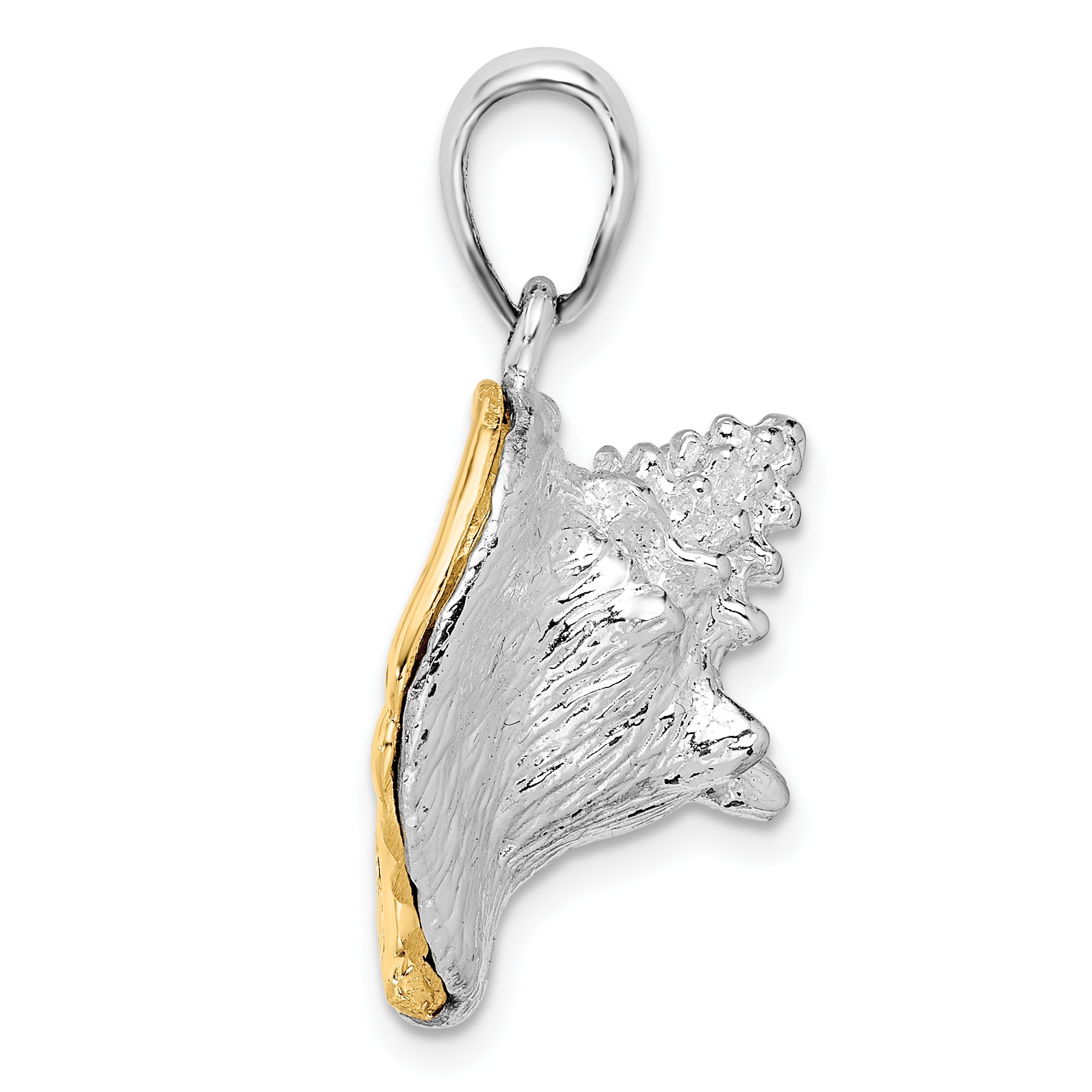 De-Ani Sterling Silver Rhodium-Plated 3D Conch Shell with 14k Accent Pendant Secondary image