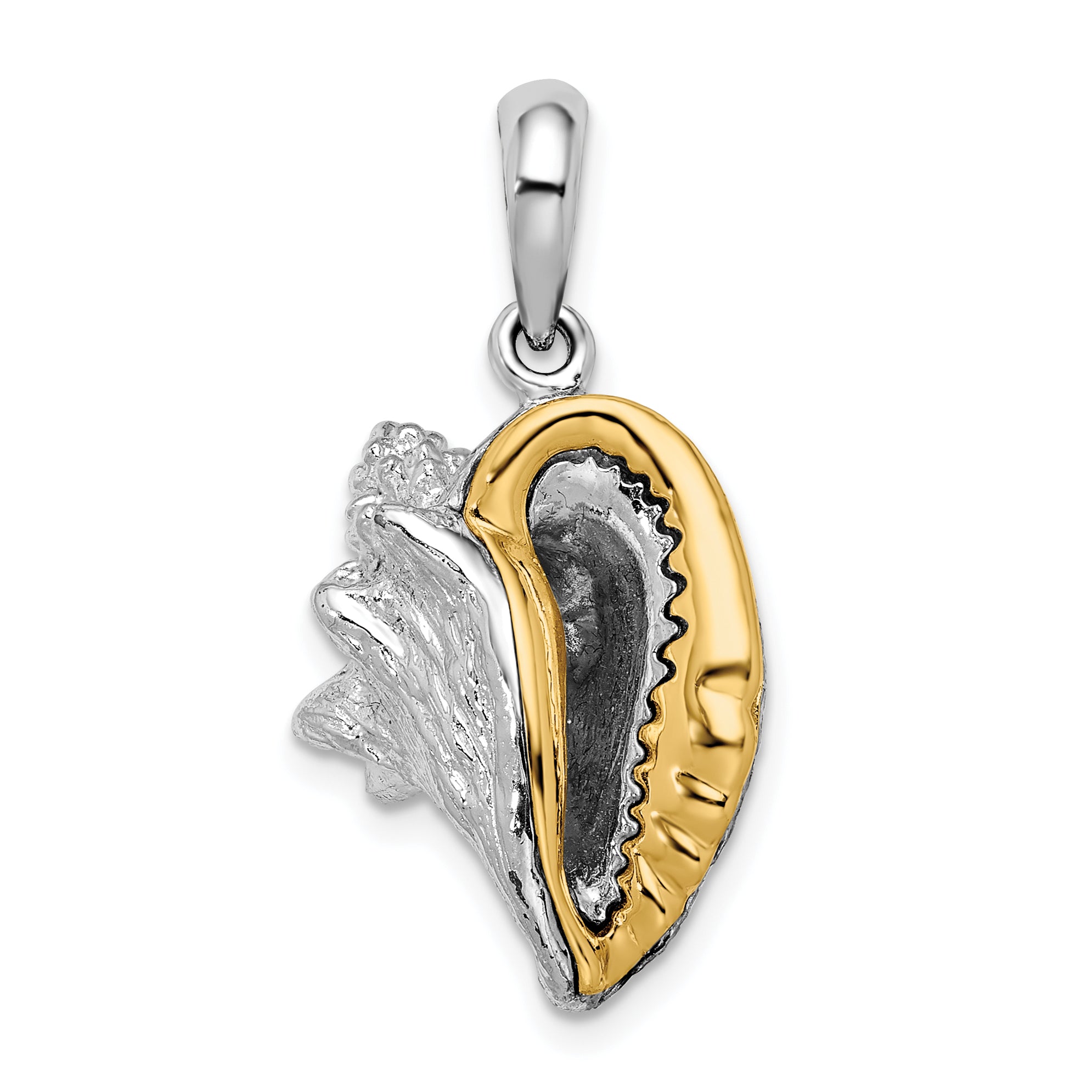 De-Ani Sterling Silver Rhodium-Plated 3D Conch Shell with 14k Accent Pendant Main image