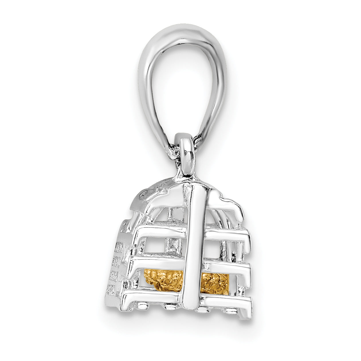 De-Ani Sterling Silver Rhodium-Plated Moveable 3D Trap with 14k Lobster Pendant