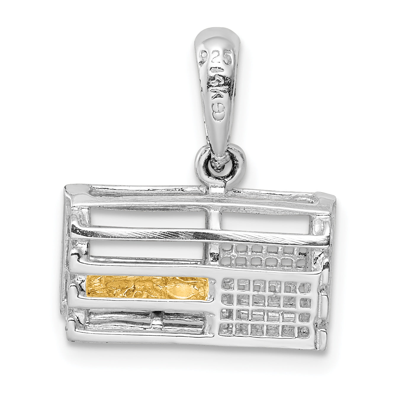 De-Ani Sterling Silver Rhodium-Plated Moveable 3D Trap with 14k Lobster Pendant