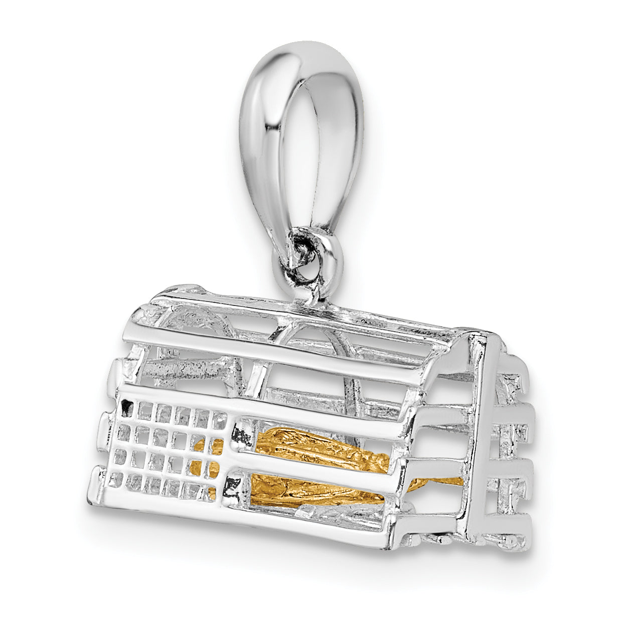 De-Ani Sterling Silver Rhodium-Plated Moveable 3D Trap with 14k Lobster Pendant