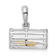 De-Ani Sterling Silver Rhodium-Plated Moveable 3D Trap with 14k Lobster Pendant