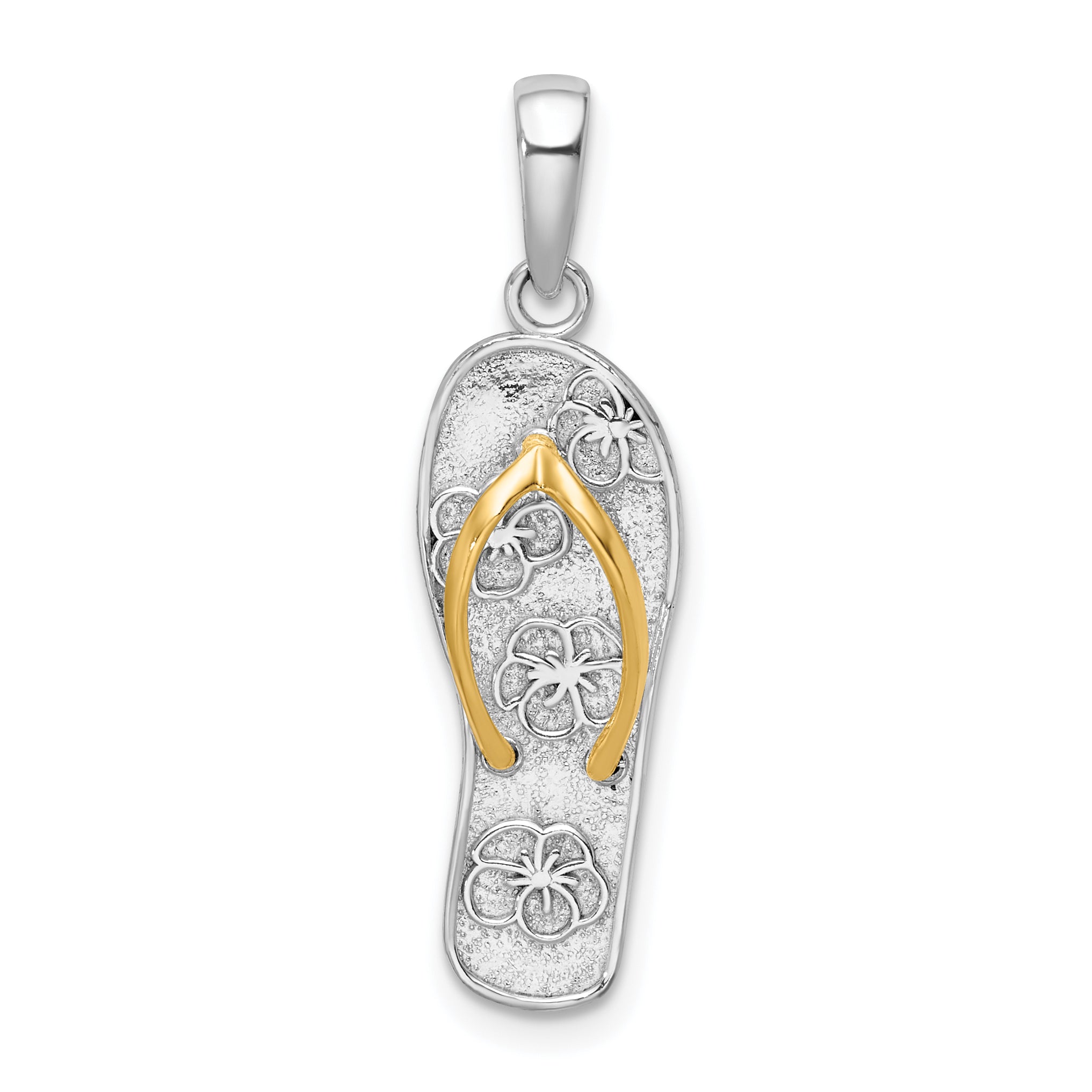 De-Ani Sterling Silver Rhodium-Plated 3D Floral Flip-flop with 14k Straps Pendant Main image
