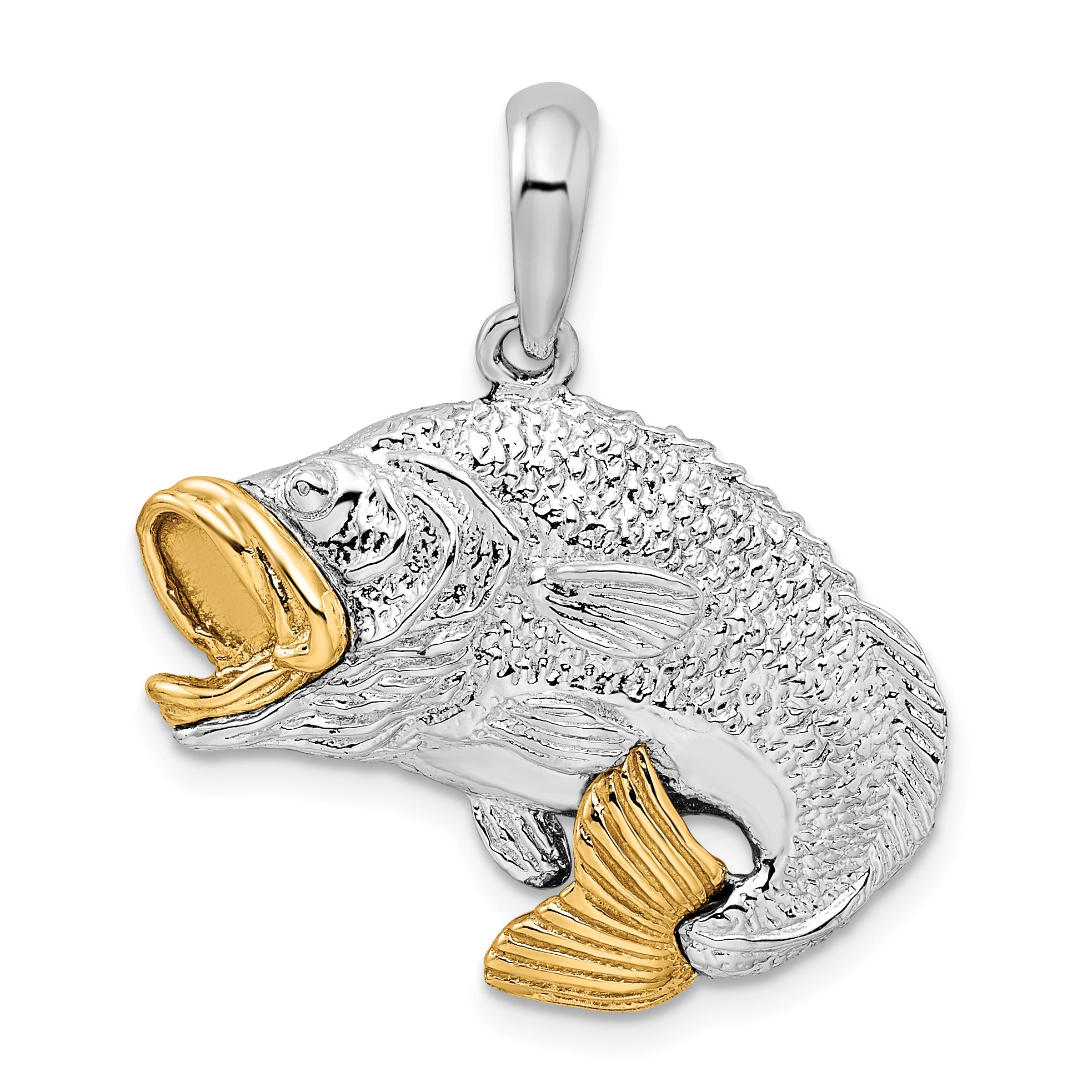 De-Ani Sterling Silver Rhodium-Plated Jumping Bass with 14k Accents Pendant Main image