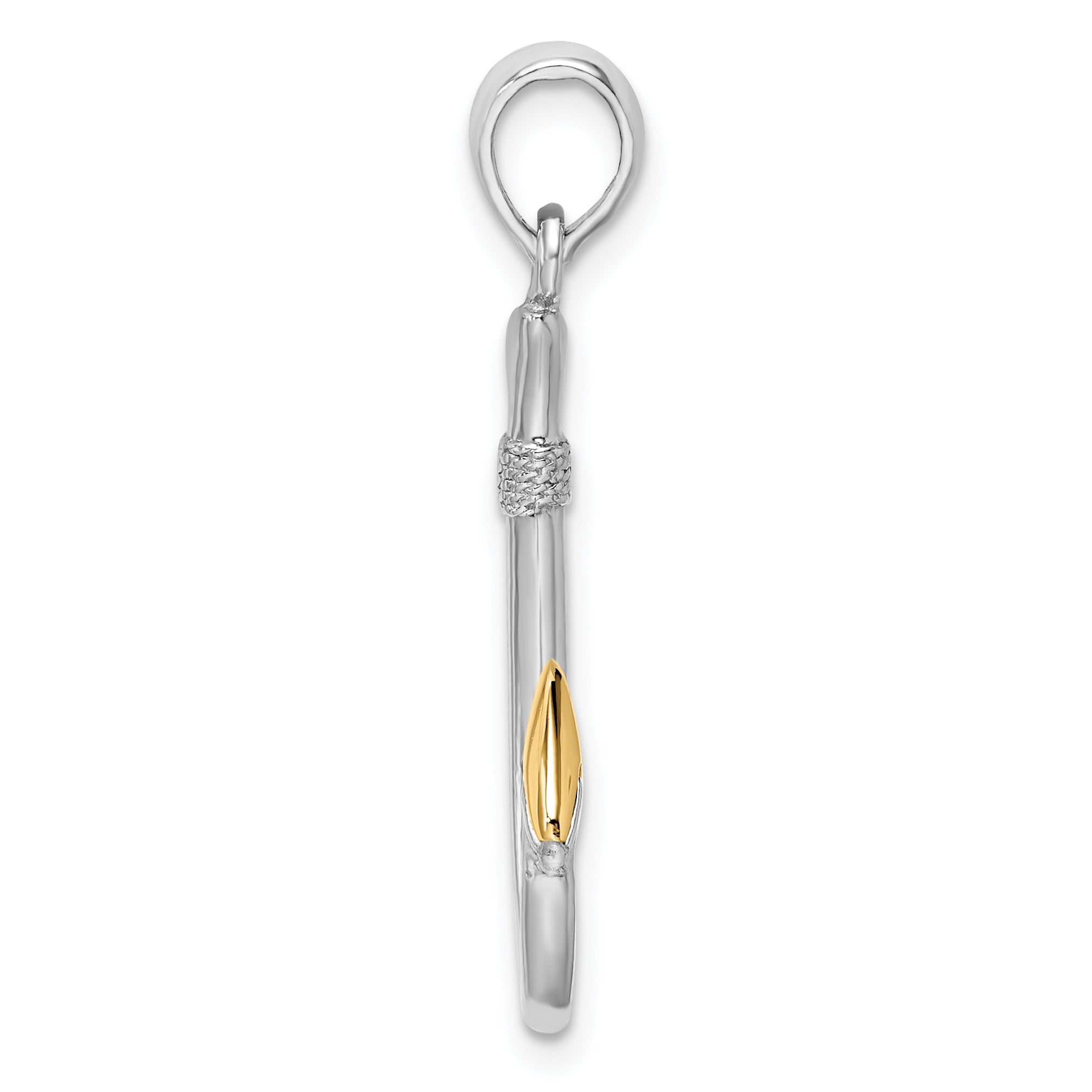 De-Ani Sterling Silver Rhodium-Plated 3D Fish Hook with 14k Accent Pendant Secondary image
