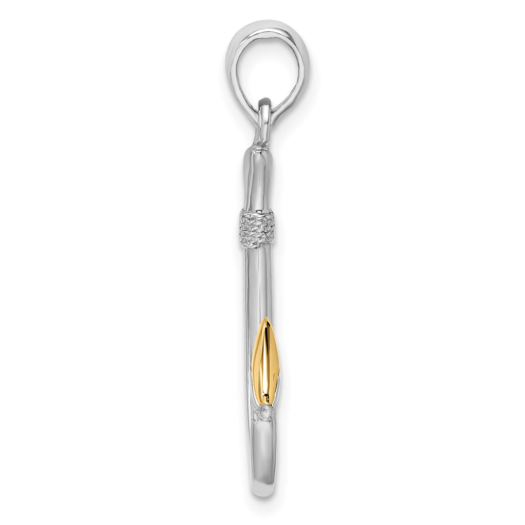 De-Ani Sterling Silver Rhodium-Plated 3D Fish Hook with 14k Accent Pendant