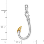 De-Ani Sterling Silver Rhodium-Plated 3D Fish Hook with 14k Accent Pendant