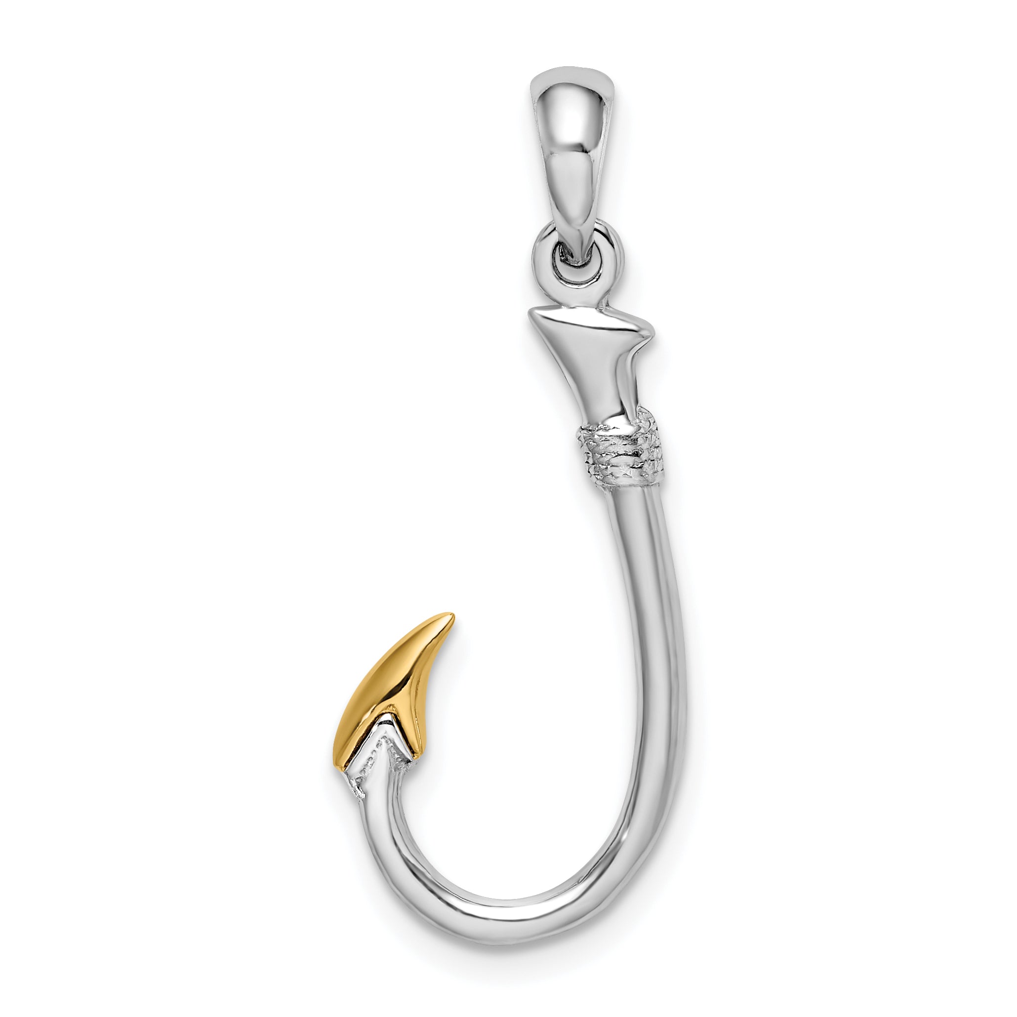 De-Ani Sterling Silver Rhodium-Plated 3D Fish Hook with 14k Accent Pendant Main image