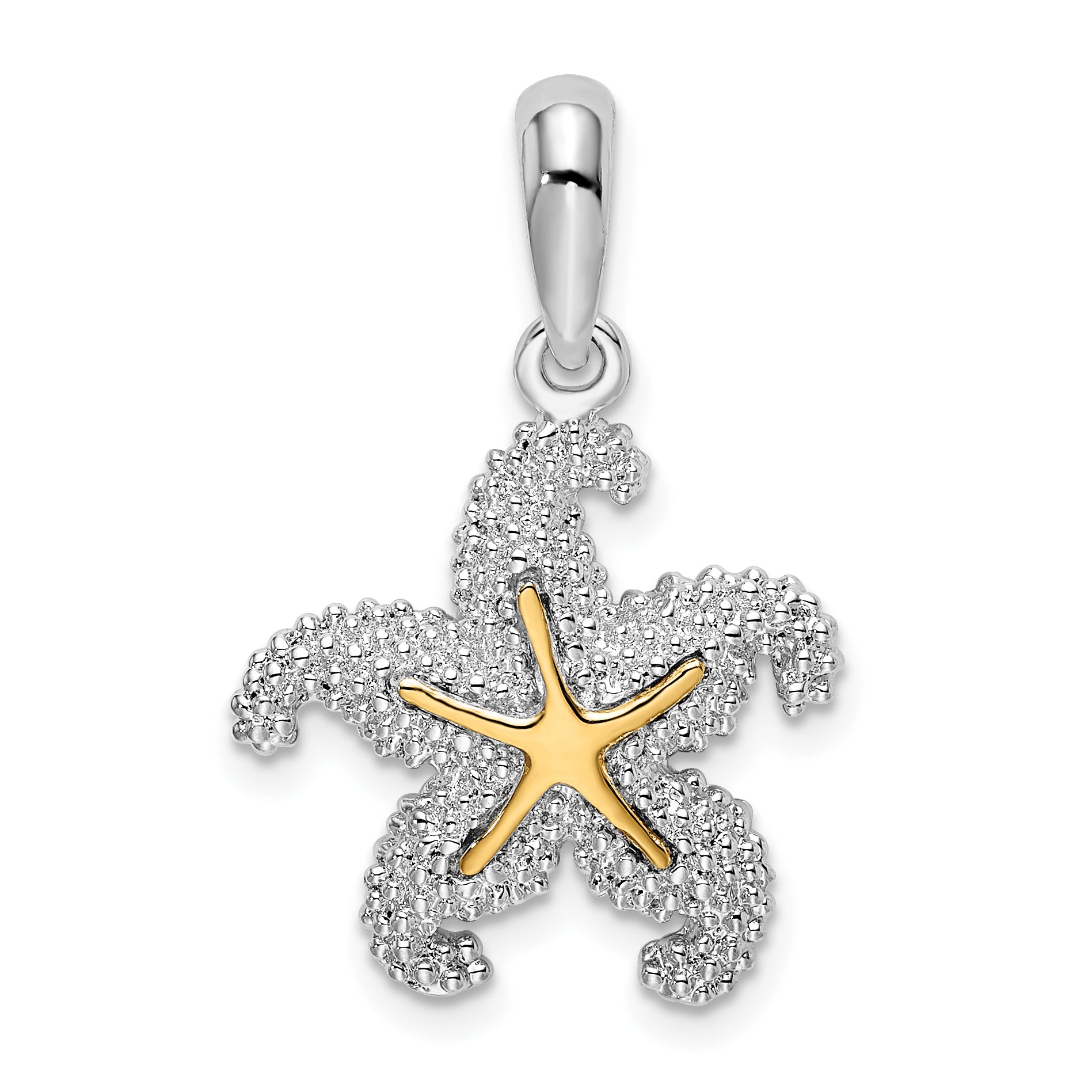 De-Ani Sterling Silver Rhodium-Plated Textured Starfish with 14k Accent Pendant Main image