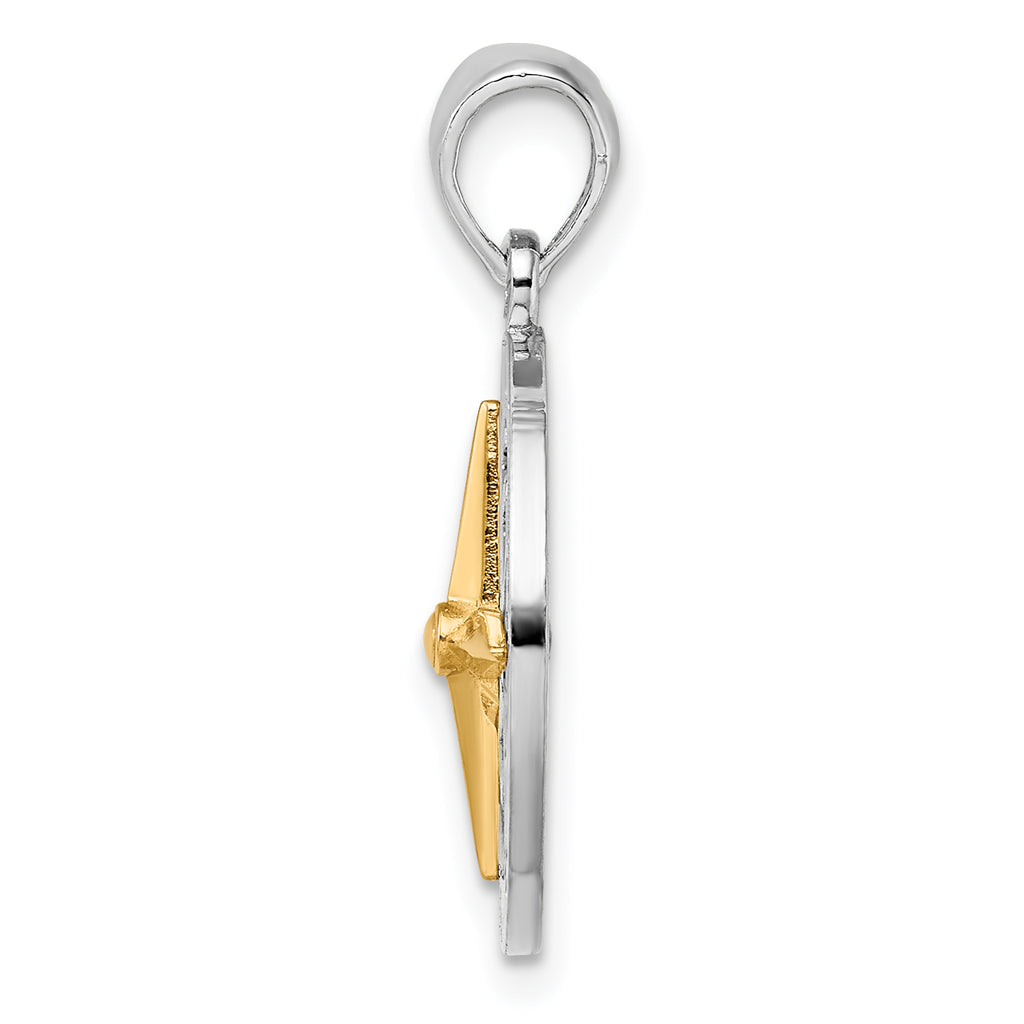 De-Ani Sterling Silver Rhodium-Plated Small Compass with 14k Needle Pendant