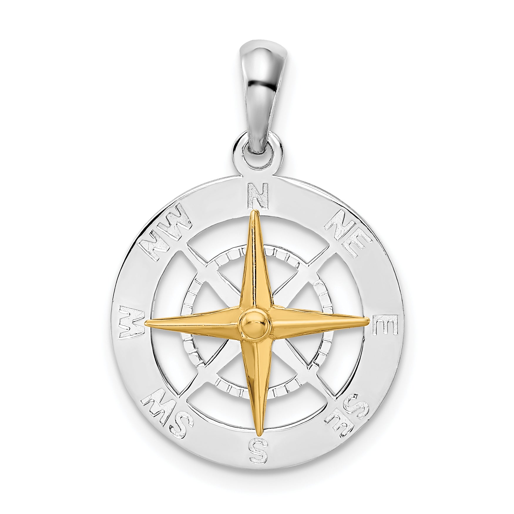 De-Ani Sterling Silver Rhodium-Plated Small Compass with 14k Needle Pendant Main image