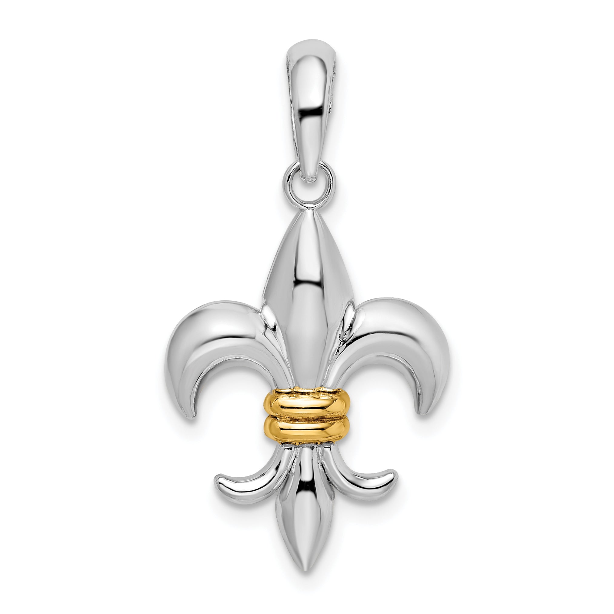 De-Ani Sterling Silver Rhodium-Plated Polished Fleur de Lis with 14k Accent Pendant