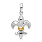 De-Ani Sterling Silver Rhodium-Plated Polished Fleur de Lis with 14k Accent Pendant