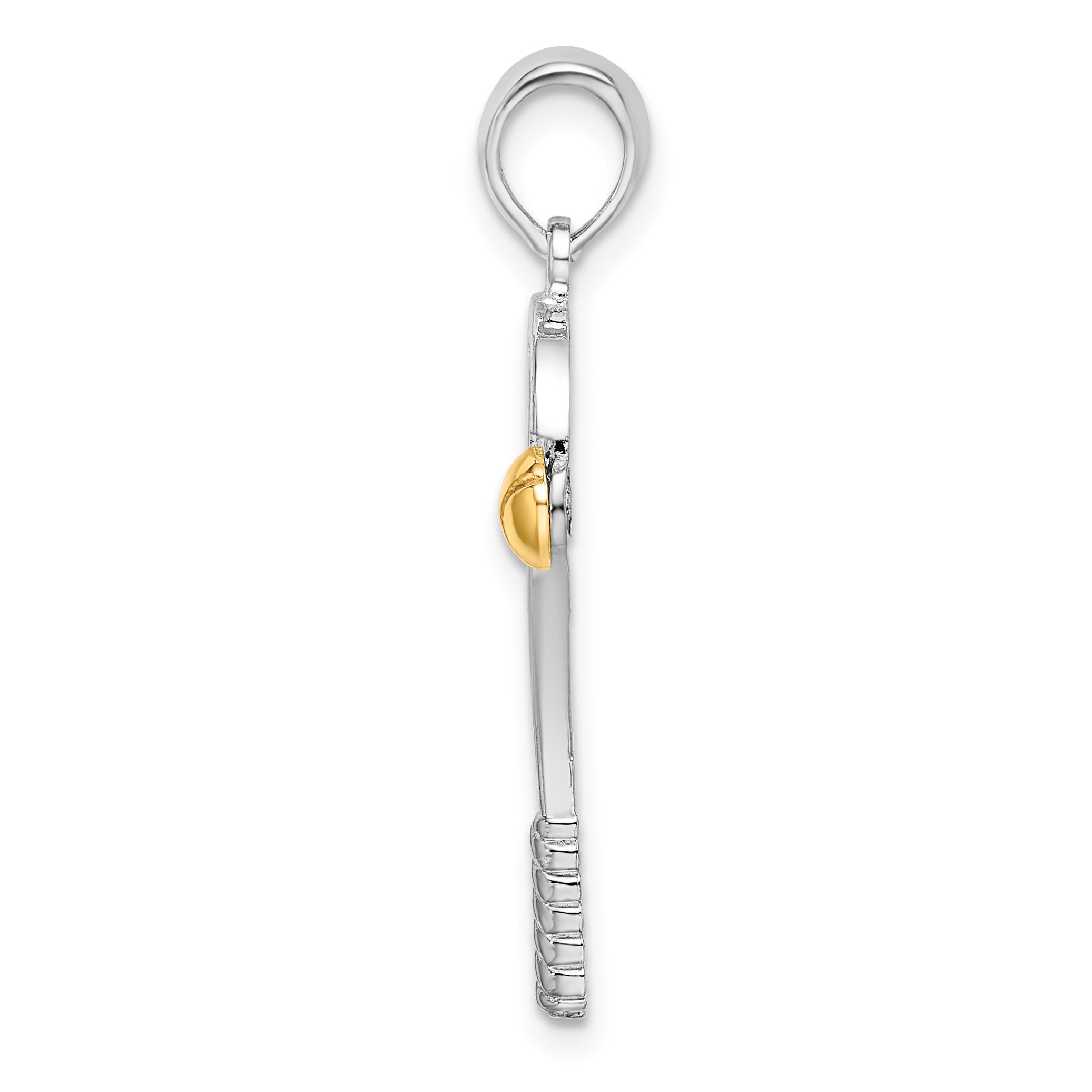 De-Ani Sterling Silver Rhodium-Plated Polished Tennis Racquet with 14k Ball Pendant Secondary image