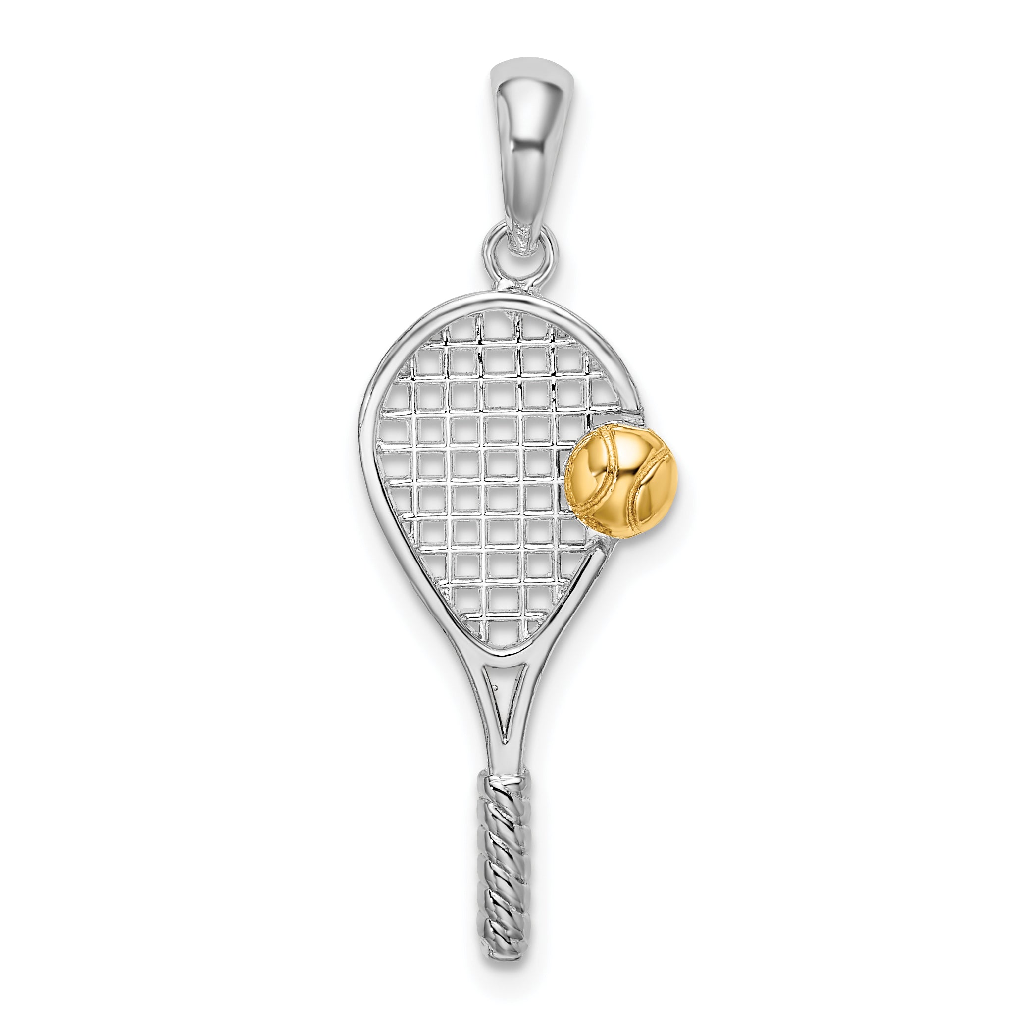 De-Ani Sterling Silver Rhodium-Plated Polished Tennis Racquet with 14k Ball Pendant Main image