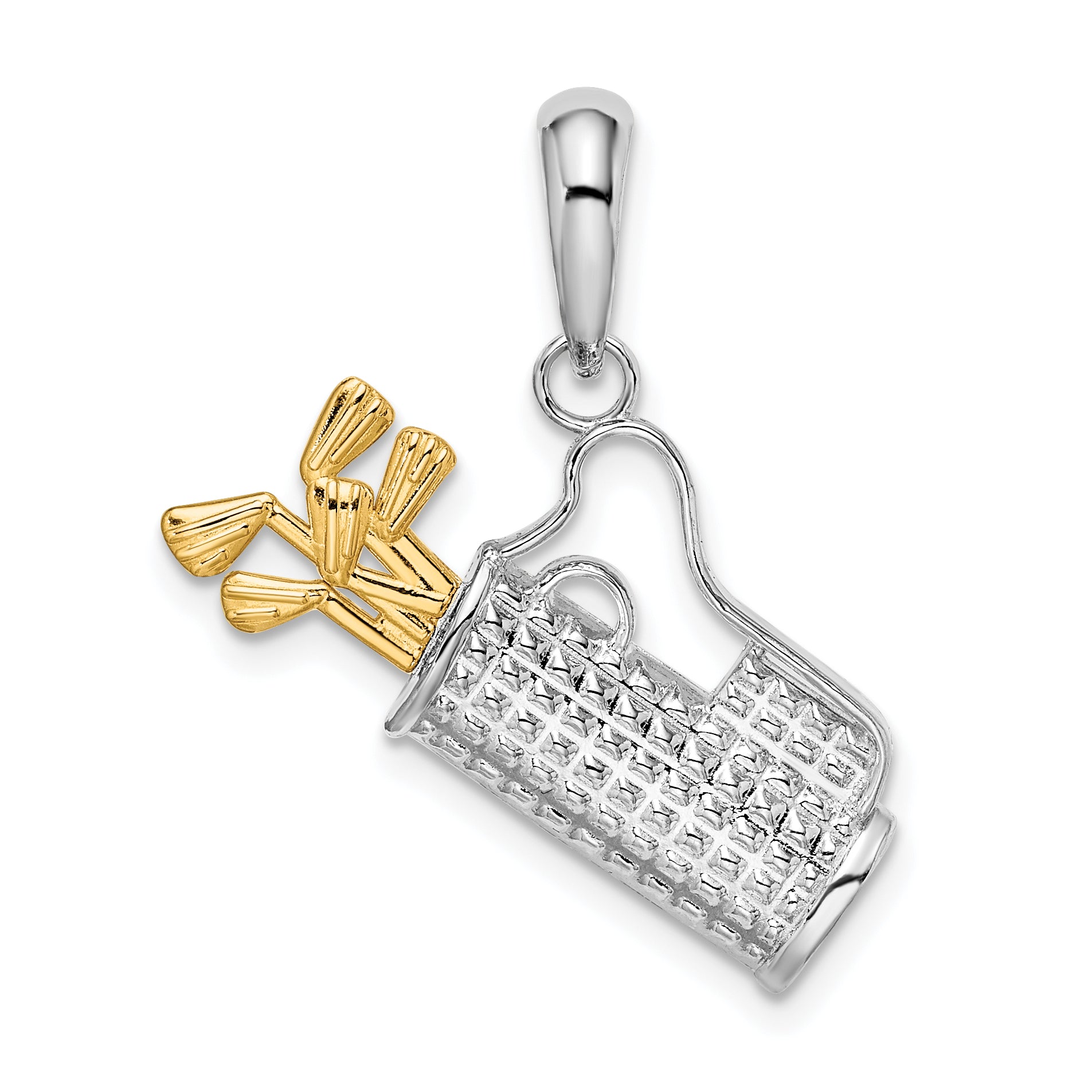 De-Ani Sterling Silver Rhodium-Plated Polished Golf Bag with 14k Clubs Pendant Main image