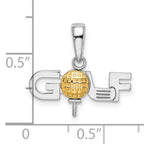 De-Ani Sterling Silver Rhodium-Plated Polished GOLF Tee with 14k Ball Pendant