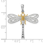 De-Ani Sterling Silver Rhodium-Plated Polished Dragonfly with 14k Accent Pendant