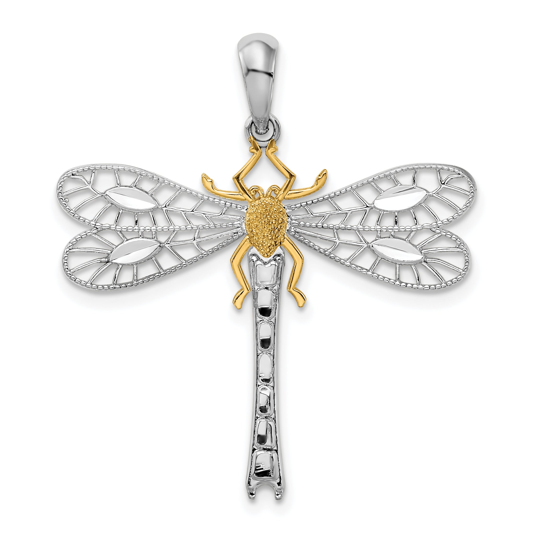 De-Ani Sterling Silver Rhodium-Plated Polished Dragonfly with 14k Accent Pendant Main image
