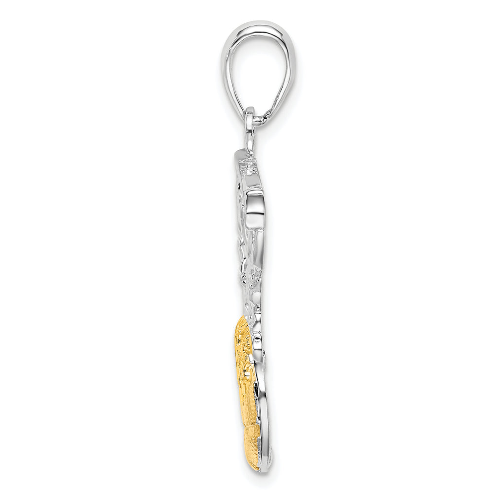De-Ani Sterling Silver Rhodium-Plated Polished Net with 14k Basketball Pendant