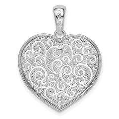 De-Ani Sterling Silver Rhodium-plated Polished Heart with 14k Accent Pendant