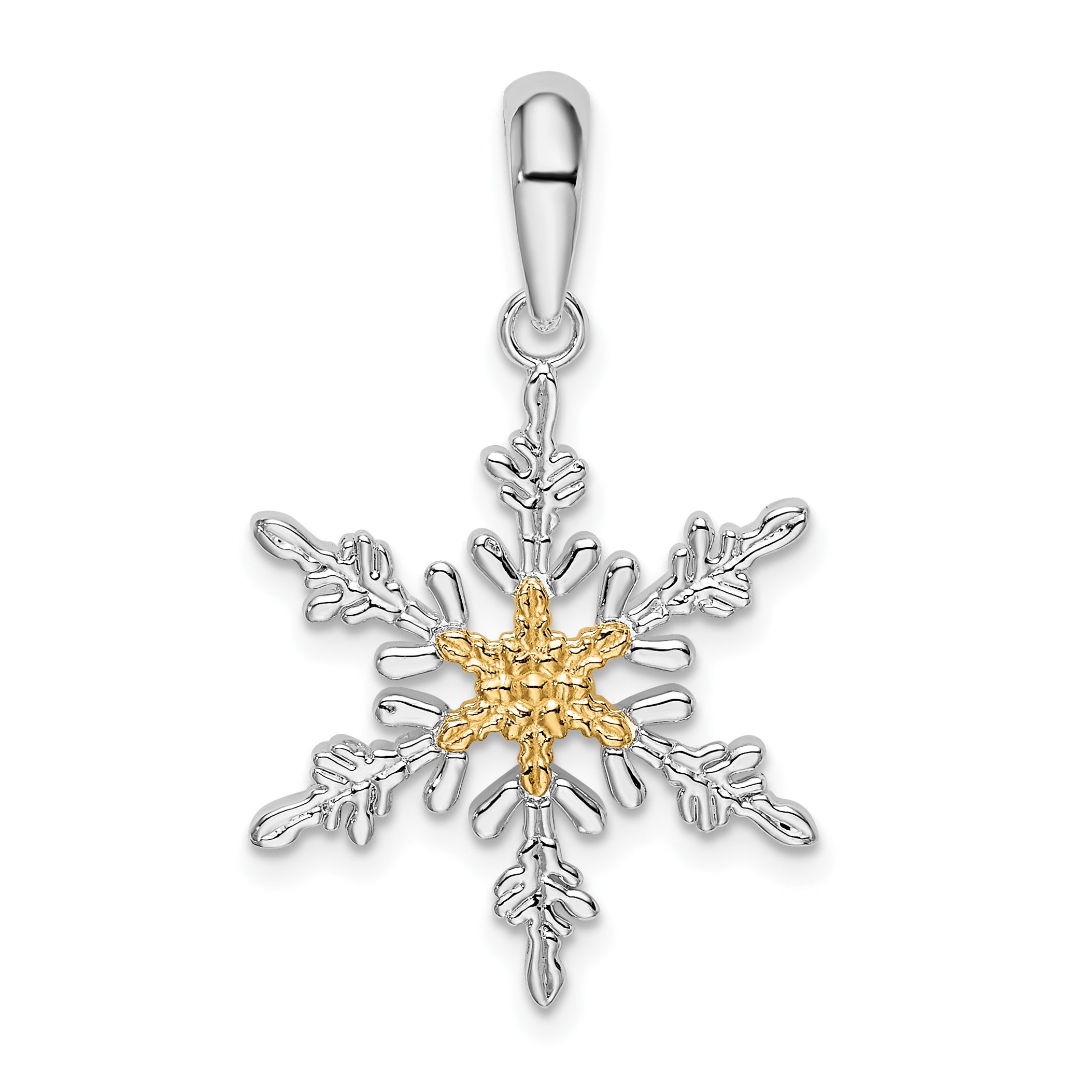 De-Ani Sterling Silver Rhodium-Plated Lacey Snowflake with 14k Center Pendant Main image