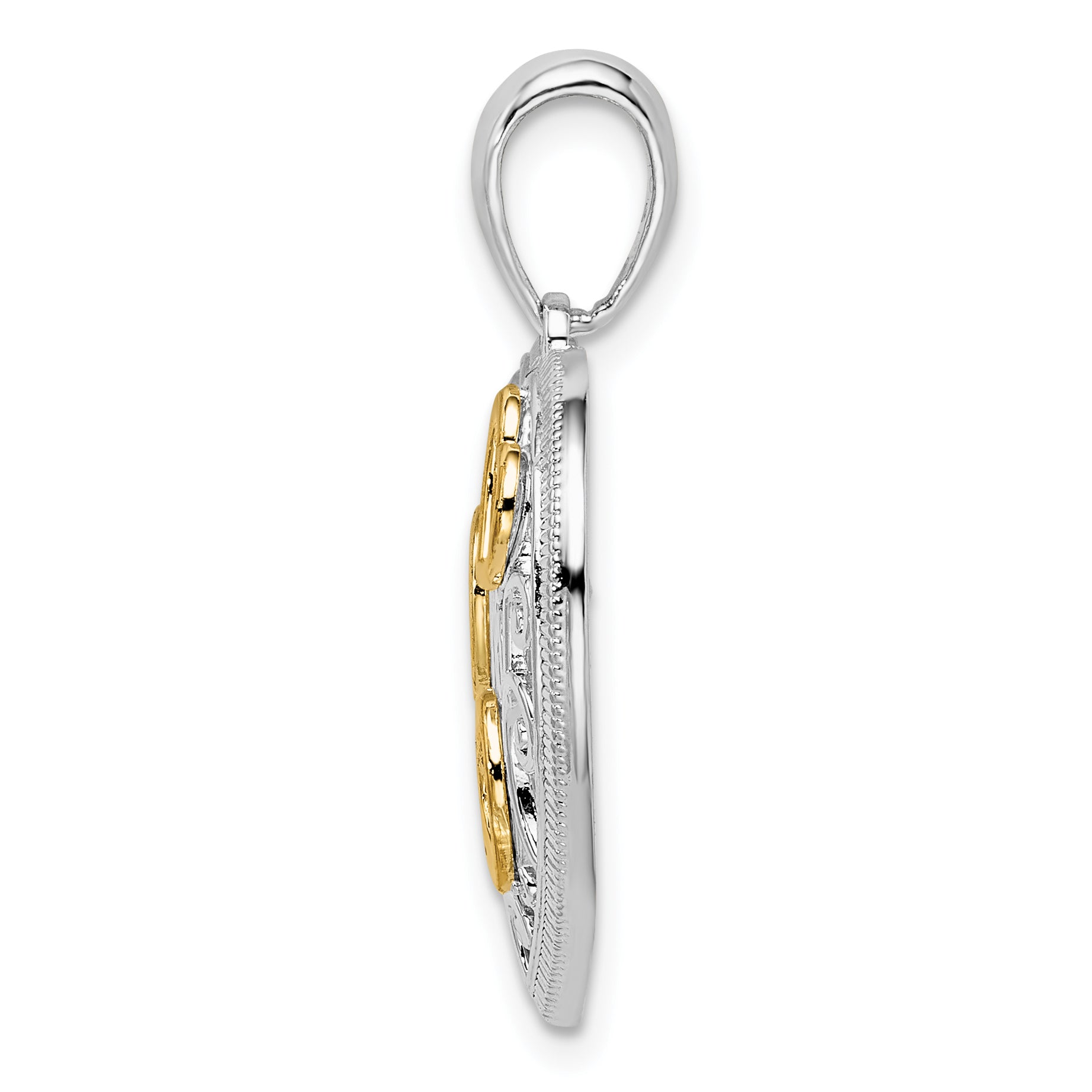 De-Ani Sterling Silver Rhodium-plated Fancy Heart with 14k Accents Pendant Secondary image