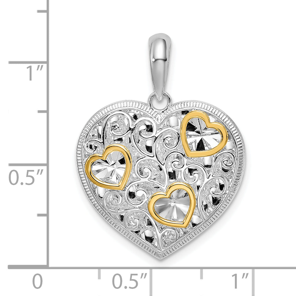 De-Ani Sterling Silver Rhodium-plated Fancy Heart with 14k Accents Pendant