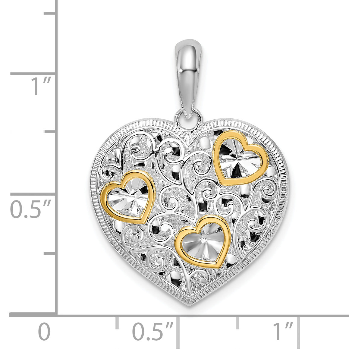 De-Ani Sterling Silver Rhodium-plated Fancy Heart with 14k Accents Pendant