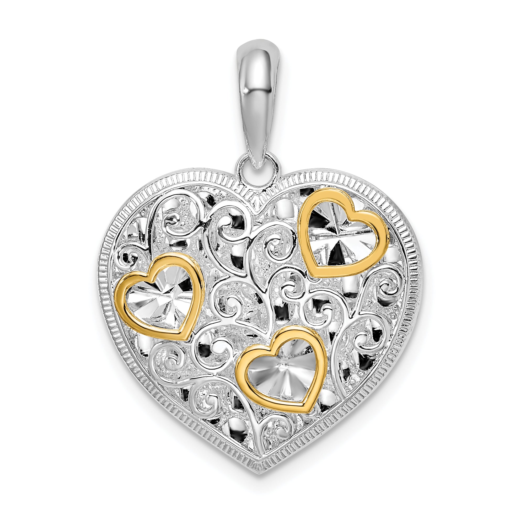 De-Ani Sterling Silver Rhodium-plated Fancy Heart with 14k Accents Pendant Main image