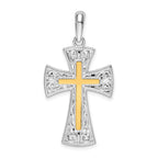 De-Ani Sterling Silver Rhodium-Plated Polished Fancy Cross with 14k Accent Pendant