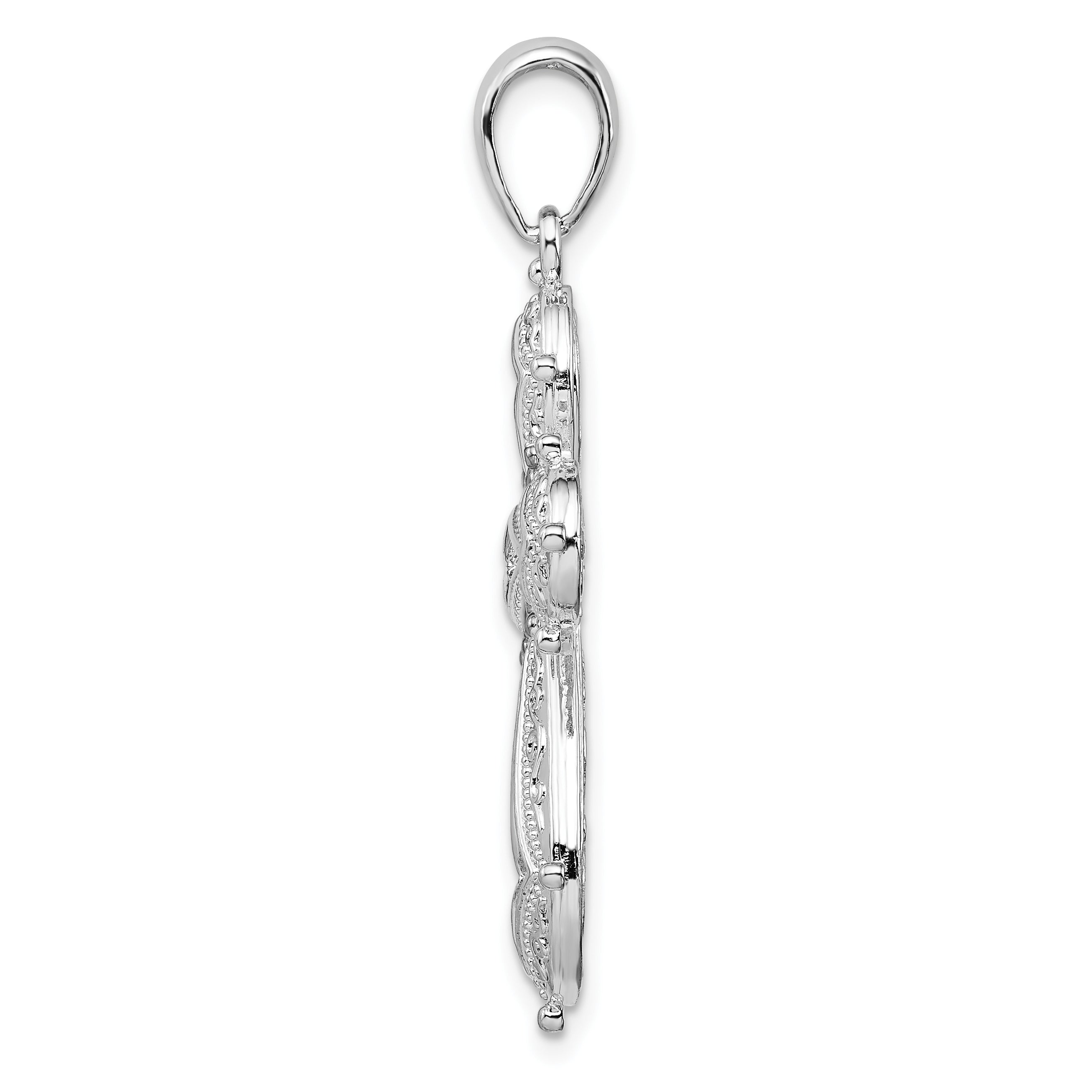 De-Ani Sterling Silver Rhodium-Plated Polished Filigree Cross with 14k Accent Pendant Secondary image