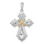 De-Ani Sterling Silver Rhodium-Plated Polished Filigree Cross with 14k Accent Pendant