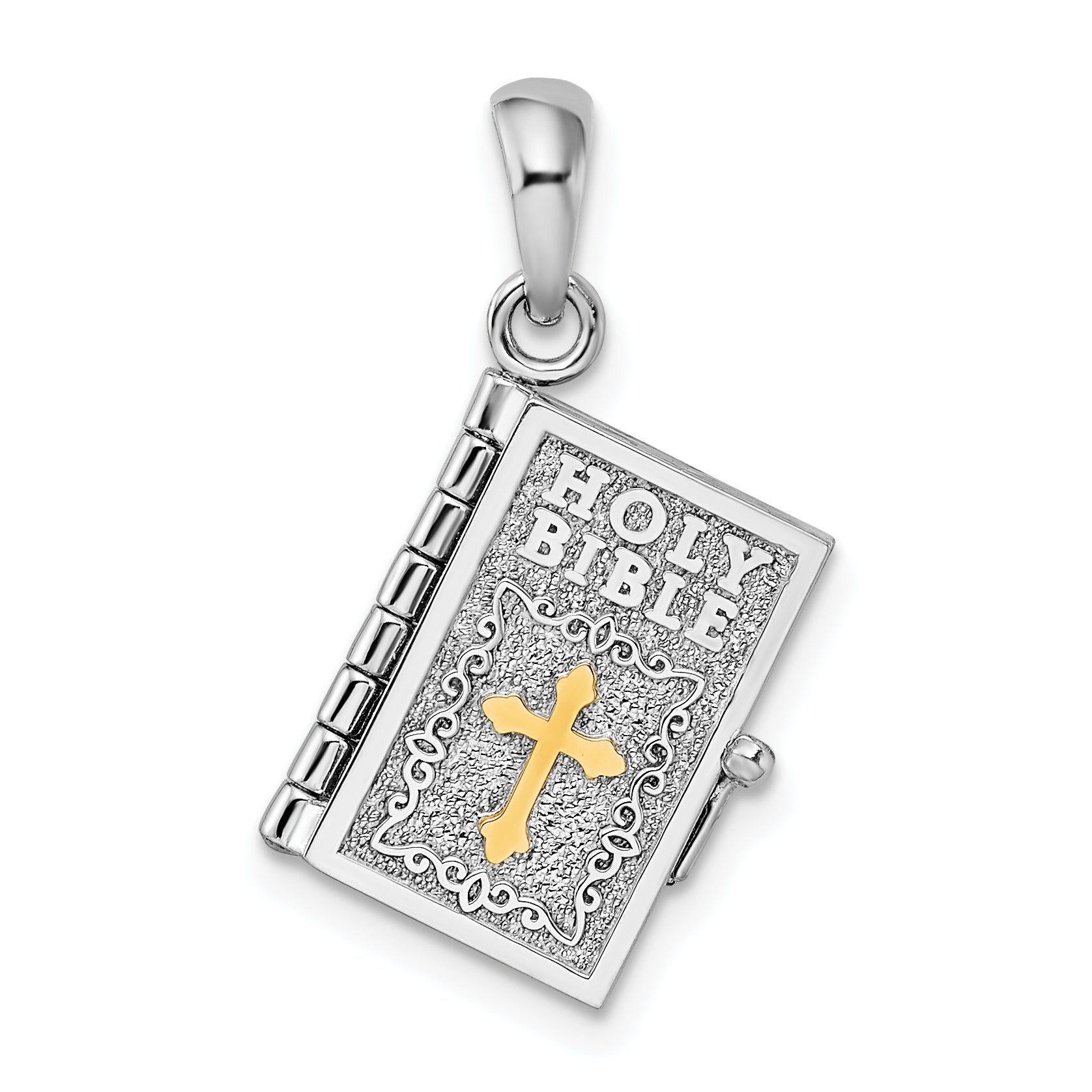 De-Ani Sterling Silver Rhodium-Plated 3D Lords Prayer Holy Bible with 14k Pendant Main image